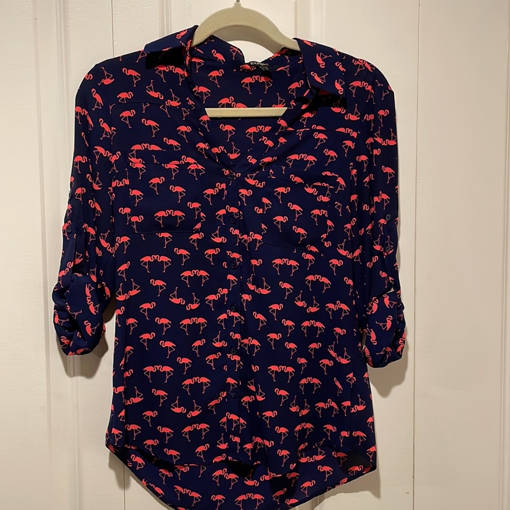 EUC express portifino long sleeved flamingo shirt.